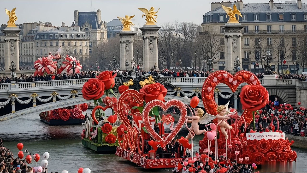 France Valentine&rsquo;s Day Parade 2026 🇫🇷💖 | Giant Love Floats Take Over Paris | Full Daylight Parade
