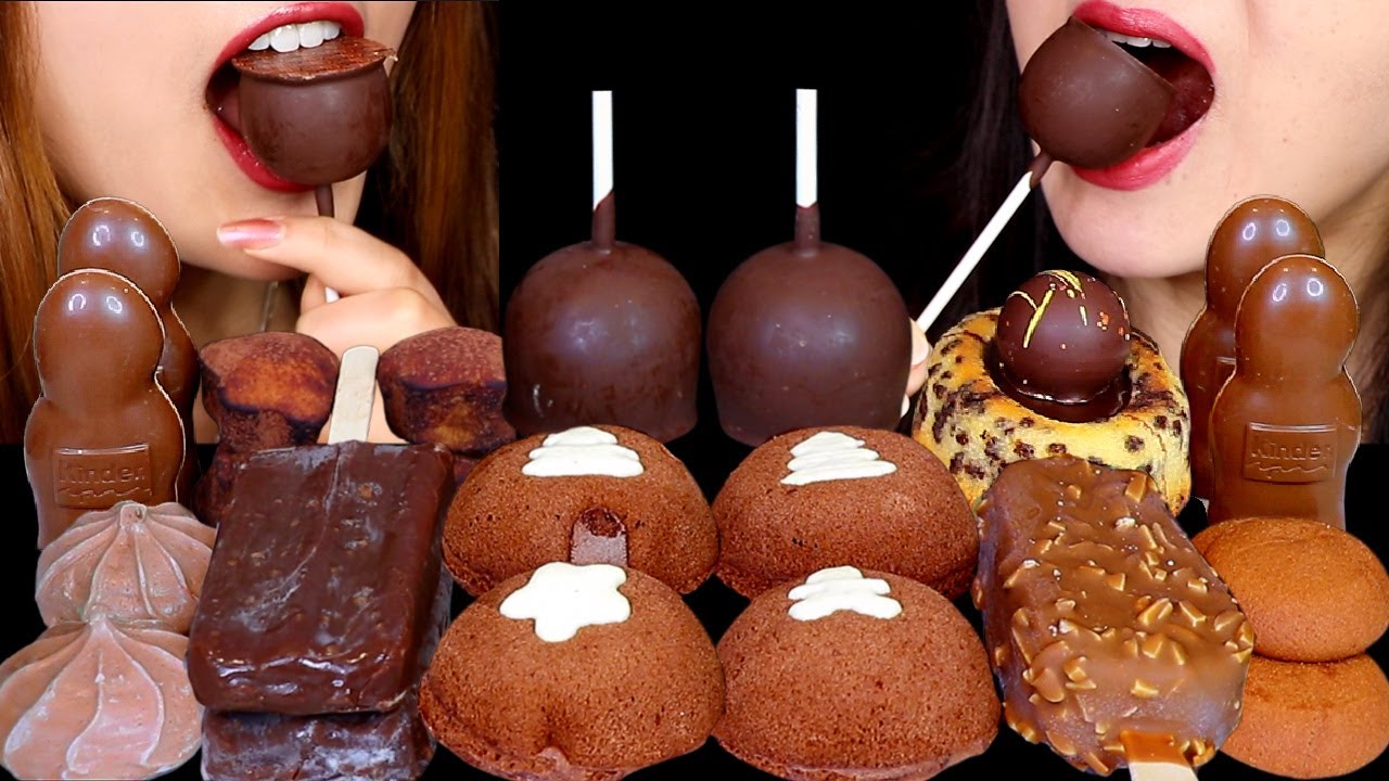 ASMR GIANT CHOCOLATE MOUSSE POPS, CHOCOLATE LAVA CAKES, CRUNCHY ICE CREAM BARS, KINDER CHOCOLATE 먹방