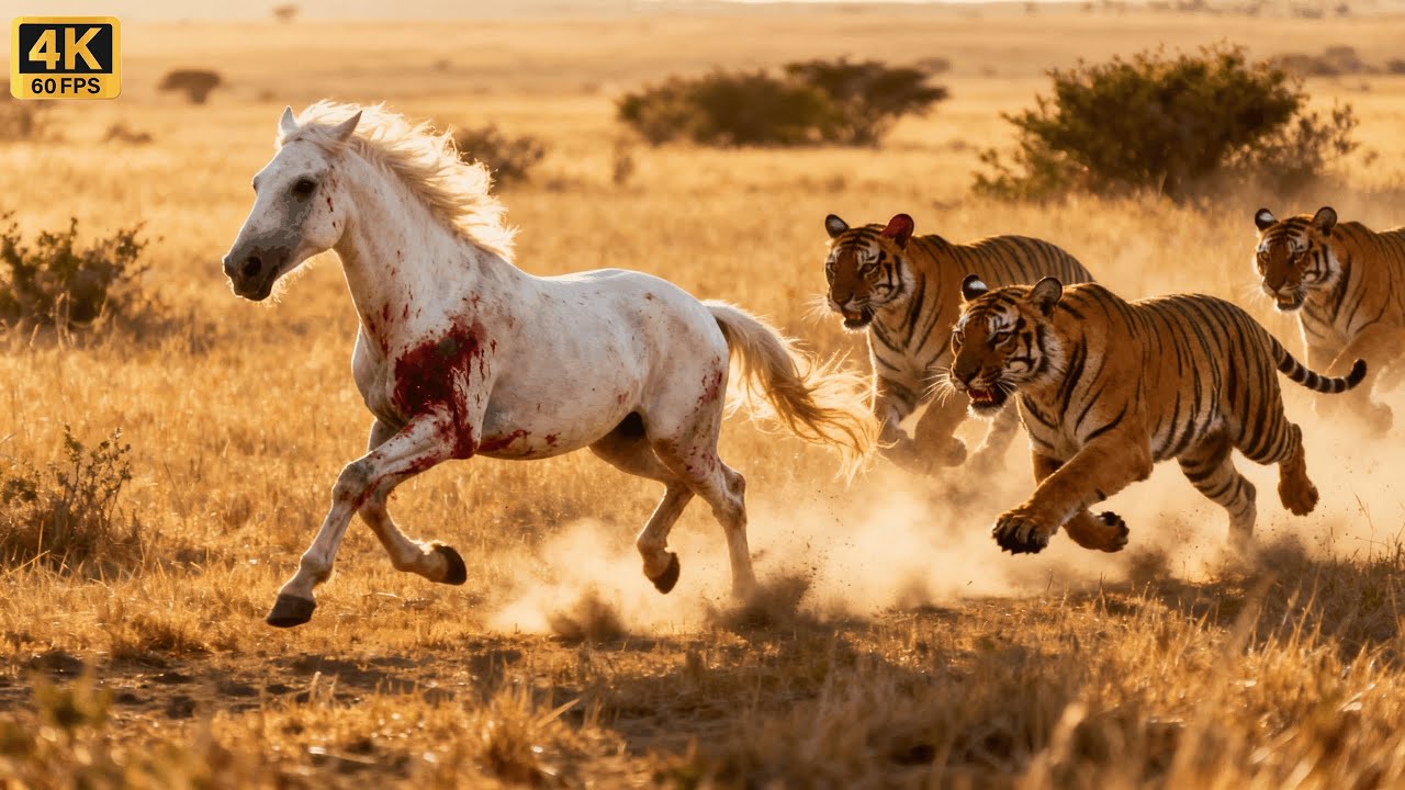 A Beautiful Horse Hunted by Hungry cougars  | RDR2 Wildlife Survival Cinematic 18