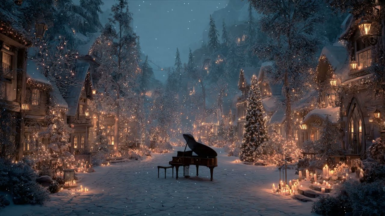 Winter Piano Ambience ❄️ Gentle Piano Music with Falling Snow & Candlelight | Relax • Sleep • Study