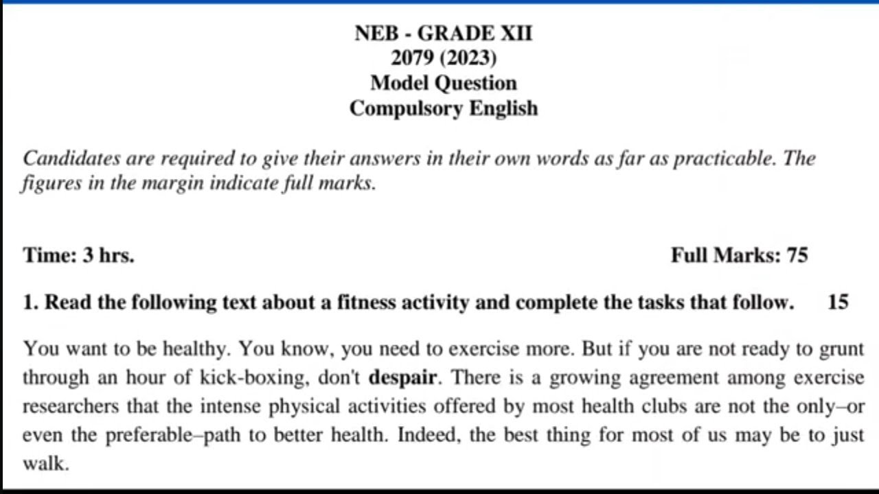 NEB Class 12 English Model Questions for Practice 2082 | Class 12 English Model Questions Paper 2025