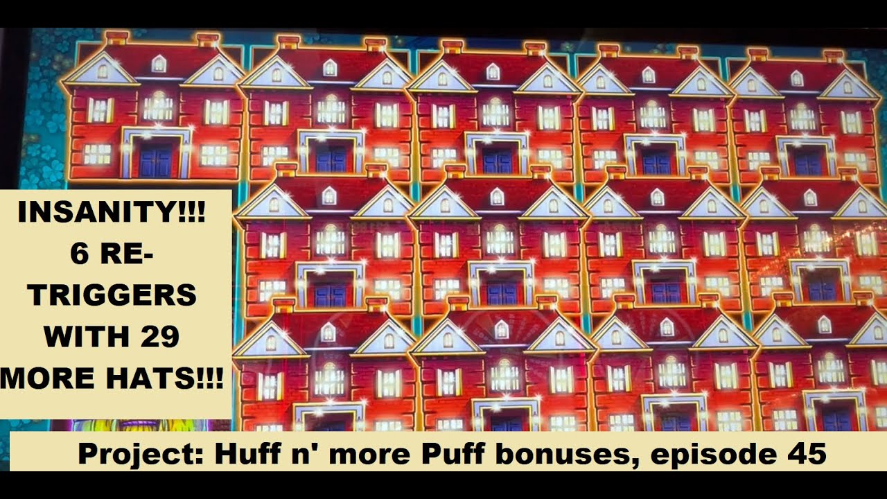 MUST WATCH! Bonus went CRAZY gave me 6 re-triggers w/ 29 more hats! Huff n' more Puff bonuses 45