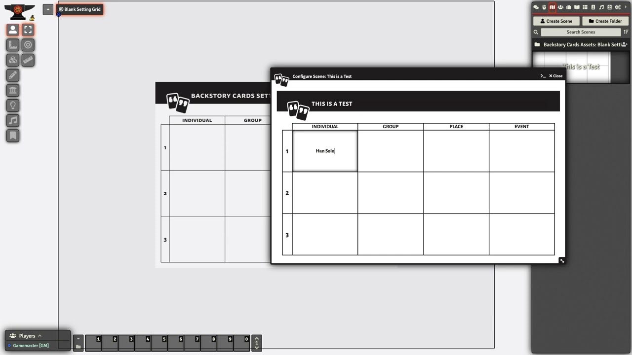 Setting Grid Editor in Backstory Cards for Foundry VTT