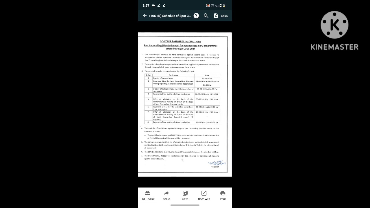 Central University of haryana spot round admission schedule for cuet pg #cuh spot counseling for pg