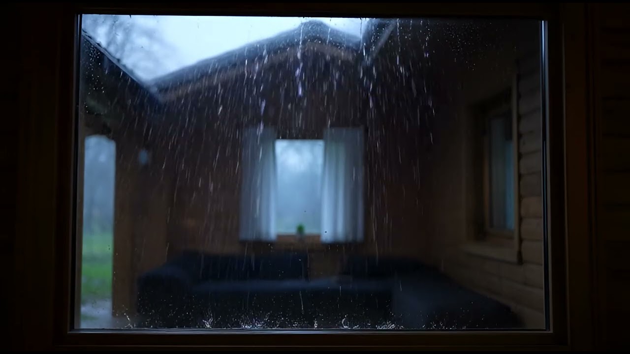 Heavy Rain on Window 🌧️ Cozy Cabin Night Ambience for Study & Sleep