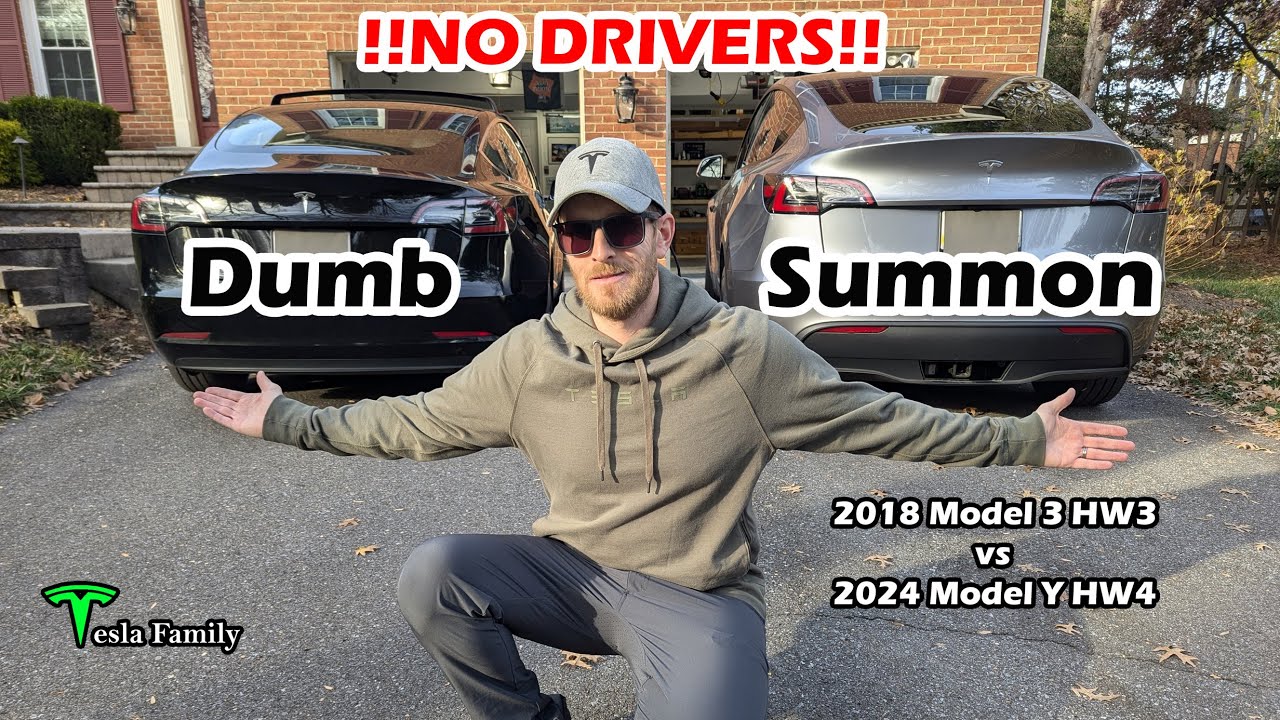 Tesla DUMB SUMMON Challenge with NO Drivers | 2018 Model 3 HW3 vs 2024 Model Y HW4