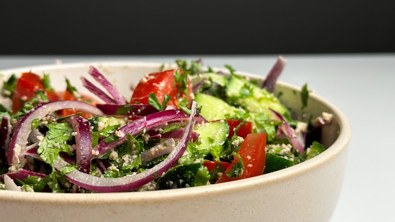 Very healthy Georgian salad with walnut - you can eat it every day! Cooking time 3 minutes!