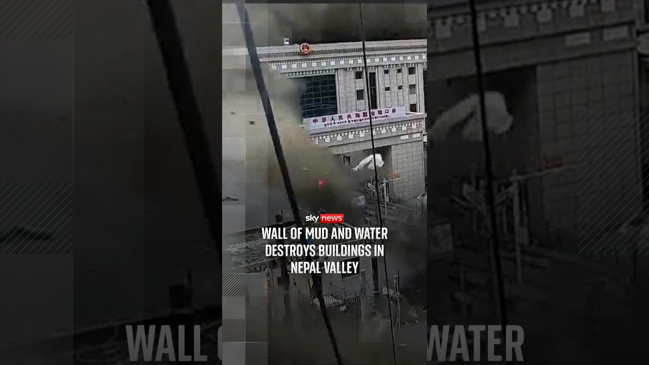 Wall of mud and water destroys buildings in Nepal valley