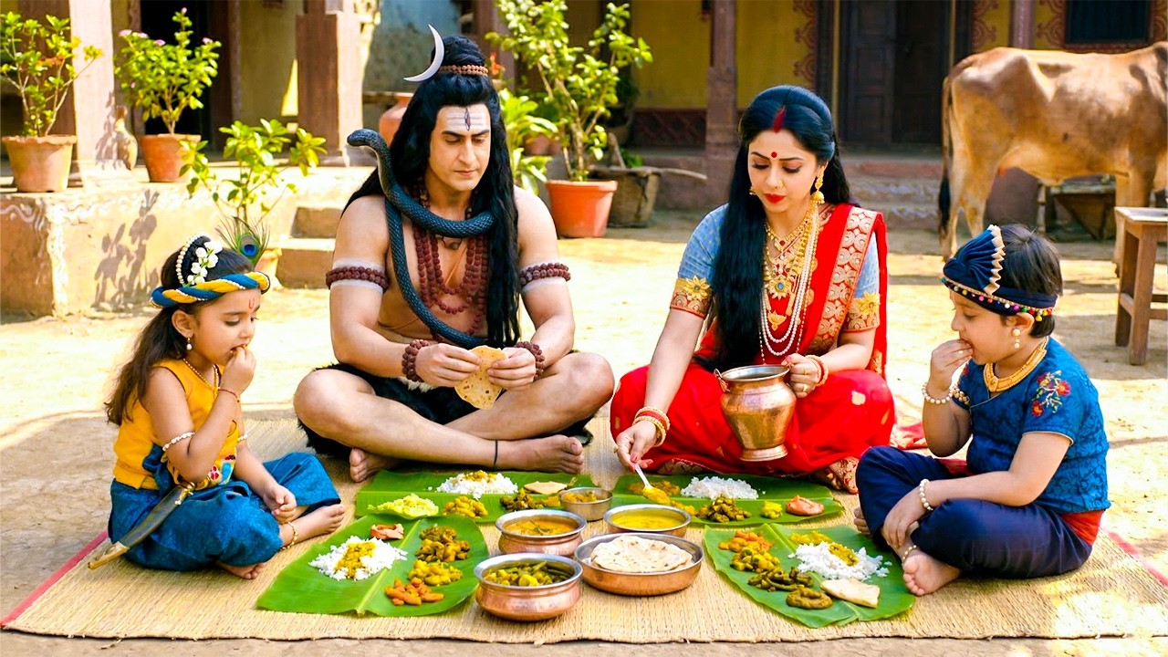 महादेव बाल कान्हा बलदाऊ और माँ पार्वती ने एक साथ आंगन में भोजन किया | यशोमती मईया के नंदलाला#krishna