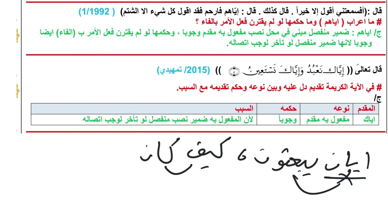 تقديم المفعول به وجوباً الحالة الثانية اذا كان المفعول به ضمير نصب منفصل