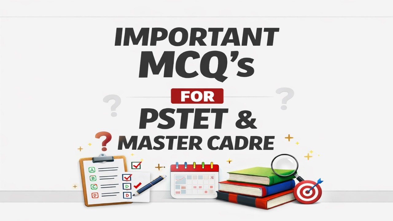 Top Important MCQ's for PSTET & Master Cadre Exam | Most Expected Questions 2026 #education