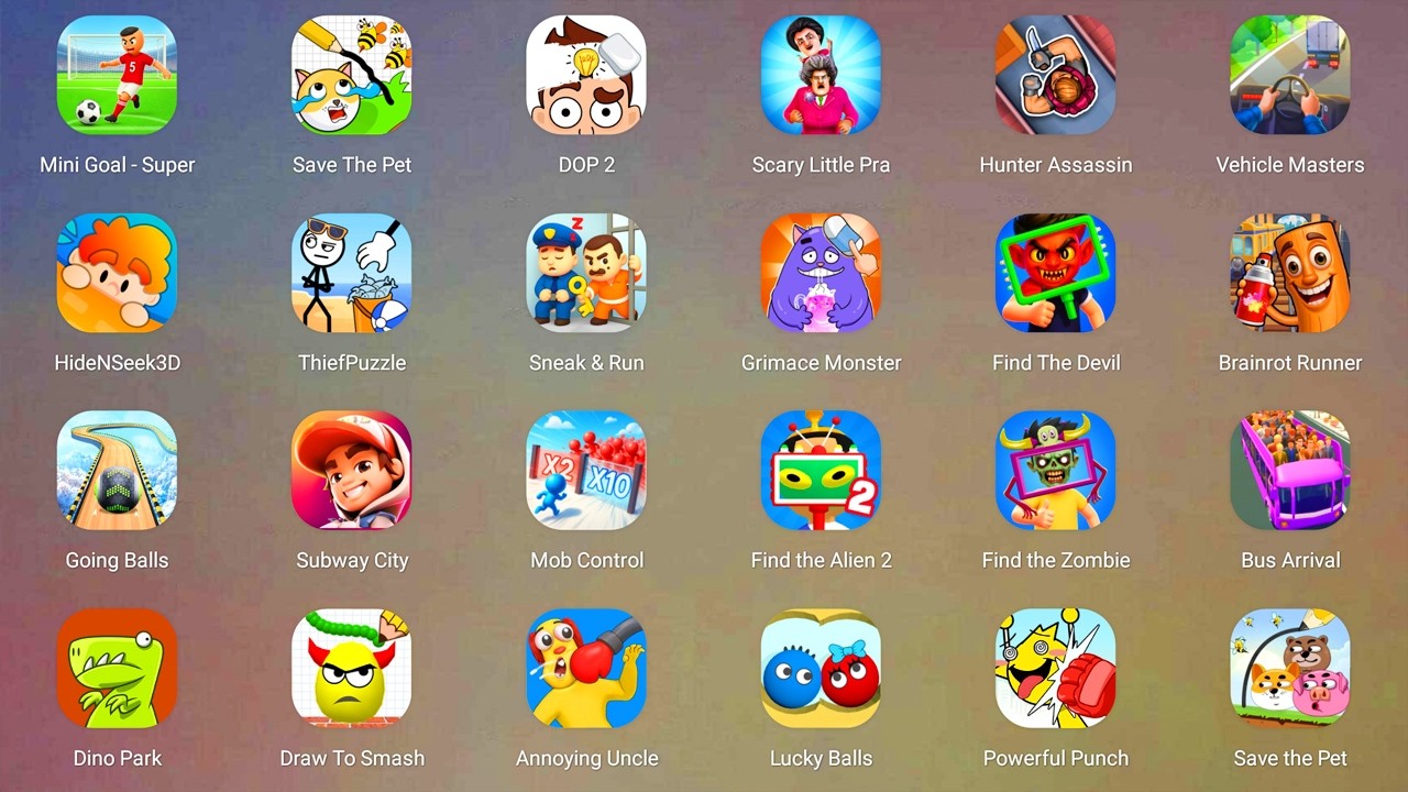 Roblox,Poppy Playtime 4,Evil Grandpa,Race Master 3D,Subway Surfers,Lucky Balls,The Baby In Yellow...