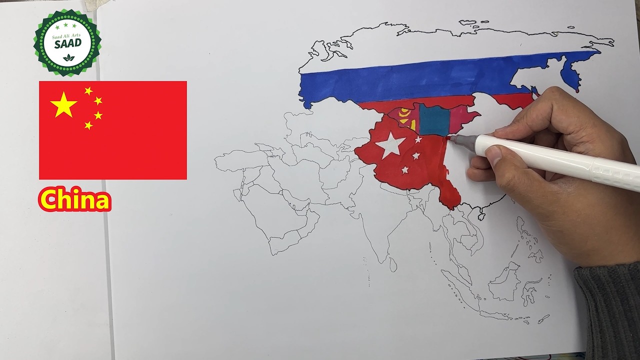 Drawing Asia flag map | 2026 Asia flag map drawing
