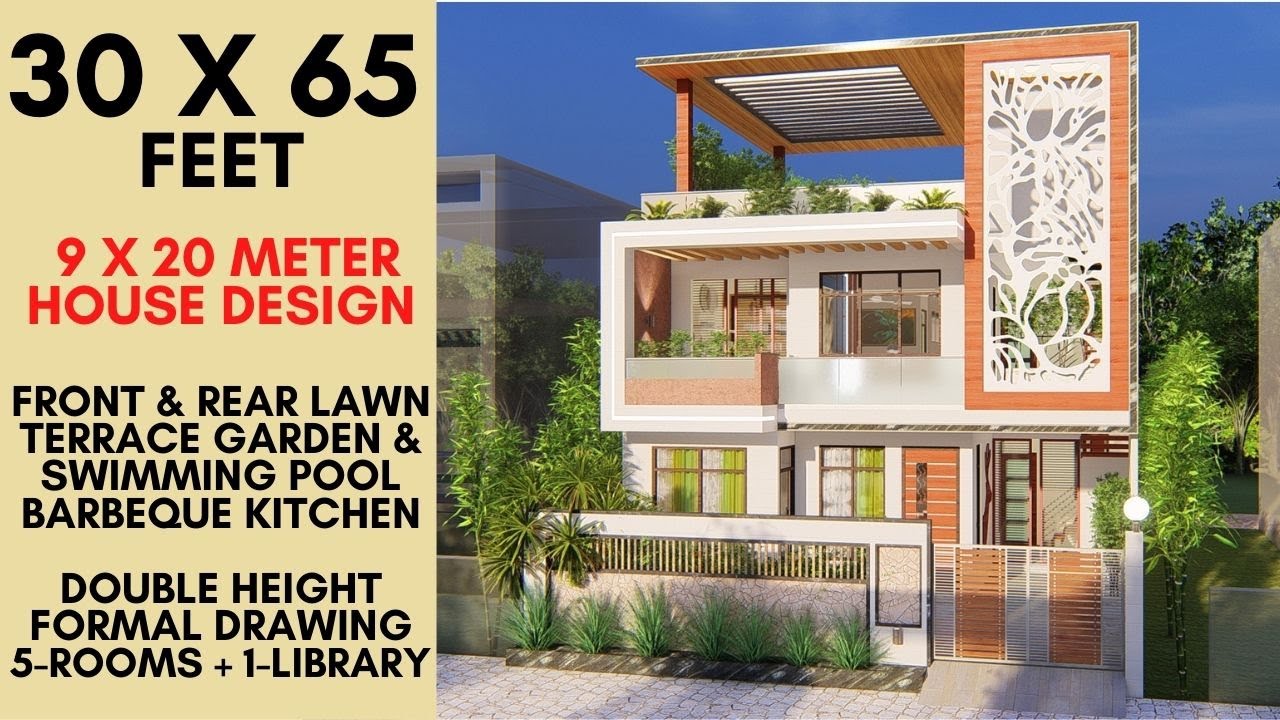 30X65 feet Contemporary Modern House with Swimming Pool & Landscape Area | 9X20 Meter | ID-063