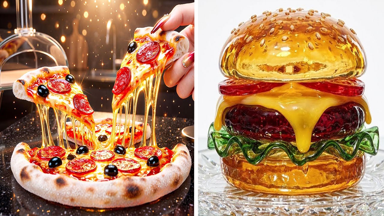 Glass Food ASMR: Making McDonald’s Big Mac & Veggie Pizza Out of Glass 🍔🍕✨