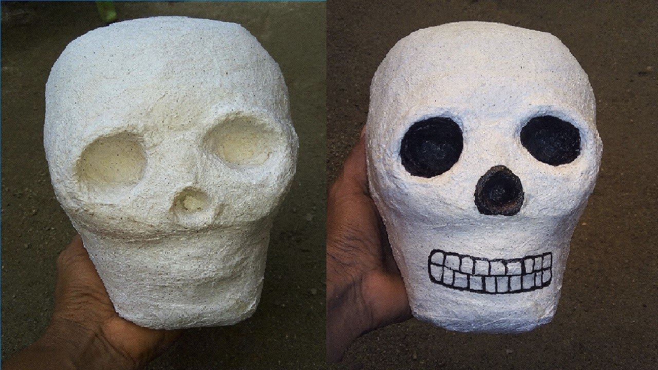 Cráneo papel mache ,bolsa plástica y cinta masking, fácil /día de muertos- halloween