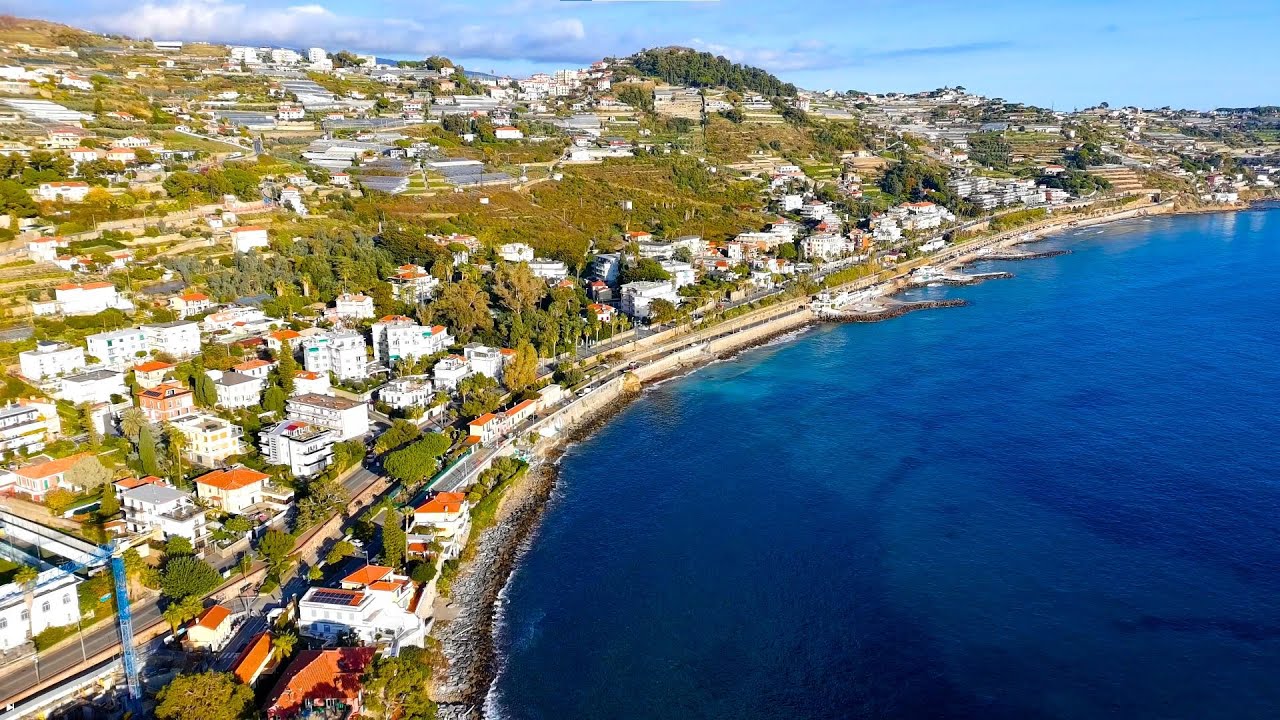The Scenic Coastline in Sanremo, Italy - 4K Aerial Footage