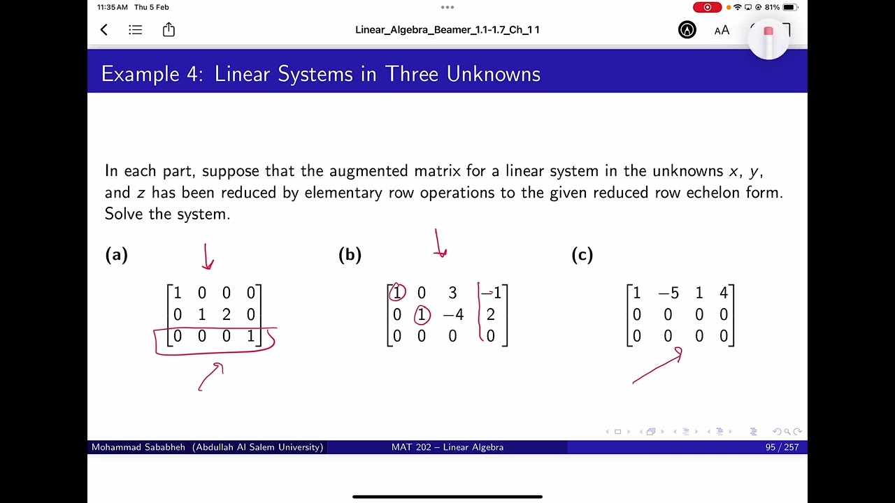 014 Linear Algebra Using RREF to Solve systems