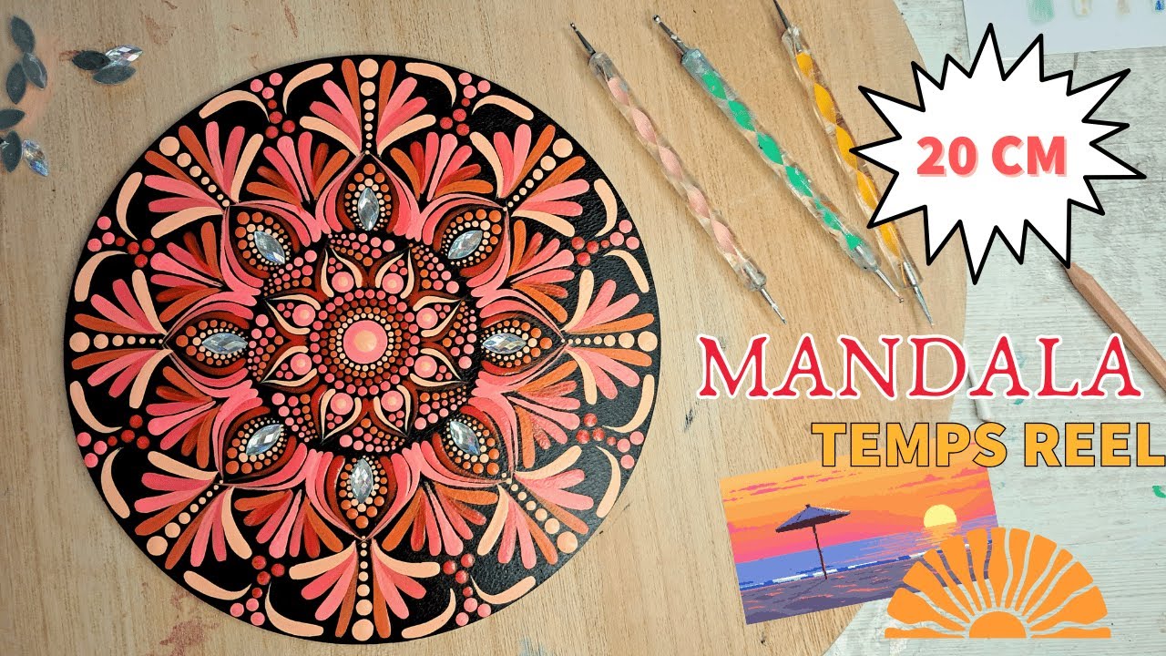 Mandala 20cm - temps réel - Coucher de Soleil -  Dot Art Painting 🌅💗🧡