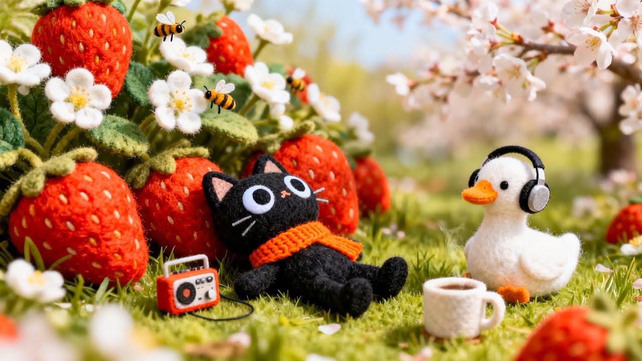 Strawberry Garden Lofi 🍓 Cute Cat & Duck in Strawberry Garden 🌷🎧 Relax &bull; Study