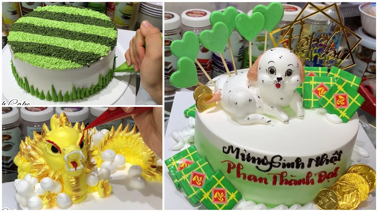 Bánh kem Sân bóng, Chó con và Rồng vàng - Ball Pitcher Cake, Puppy and Golden Dragon - DiêuLinh Cake