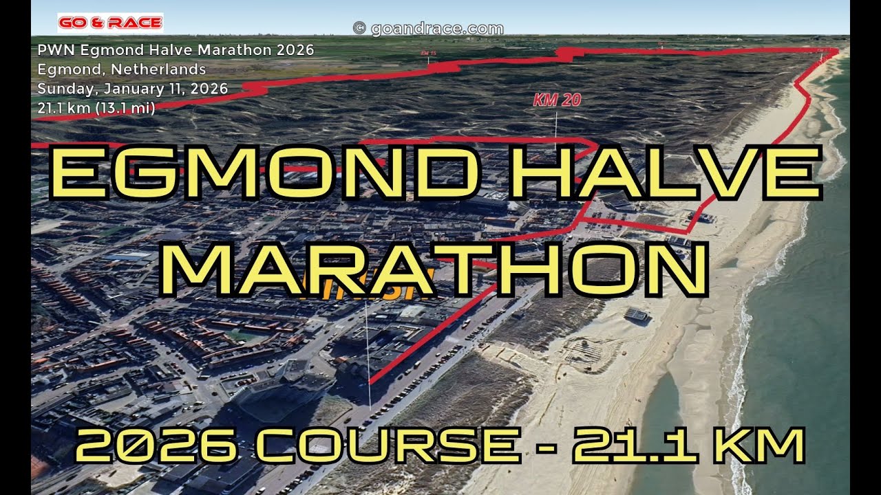PWN Egmond Halve Marathon 2026: 3D Video Course Map | 21.1 km - Egmond