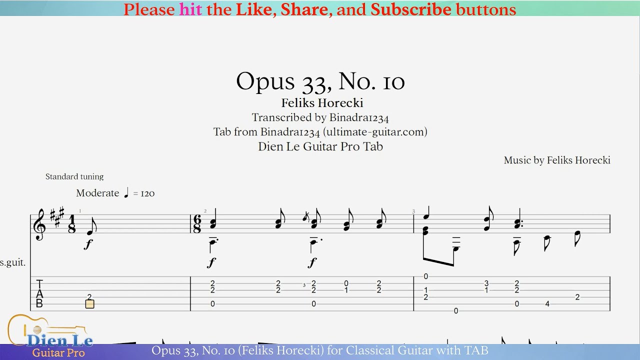 Opus 33, No. 10 (Feliks Horecki) for Classical Guitar with TAB