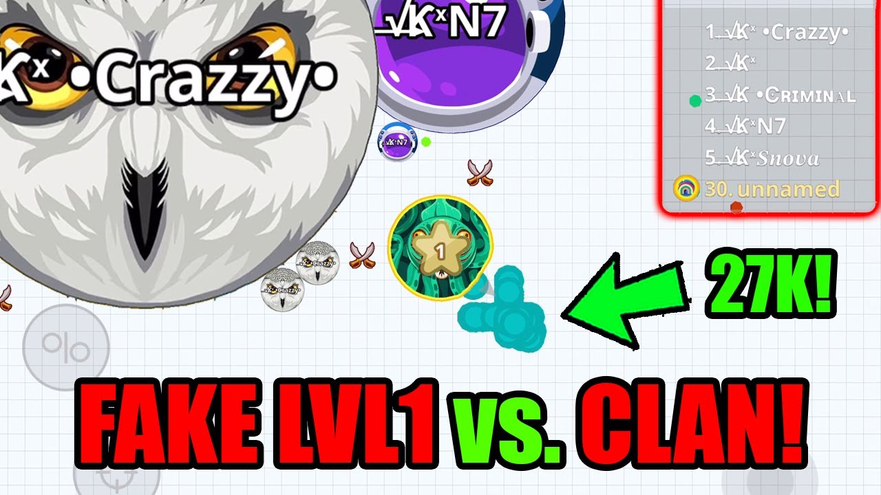 FAKE LVL1 vs CLAN: THE REVENGE!! Agar.io Mobile - FUNNY TROLLING HACKERS - AFK KRAKEN LVL1 - AGARIO