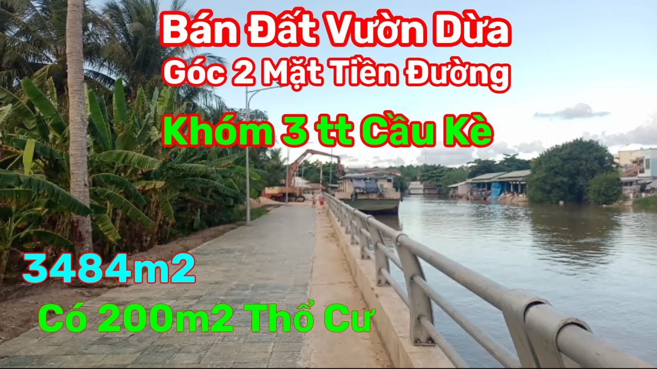 Thành Hiếu Nhà Đất Cầu Kè, Trà Vinh. Bán đất vườn dừa góc 2 mặt tiền đường. DT 3484m2. Giá 3,5 tỷ