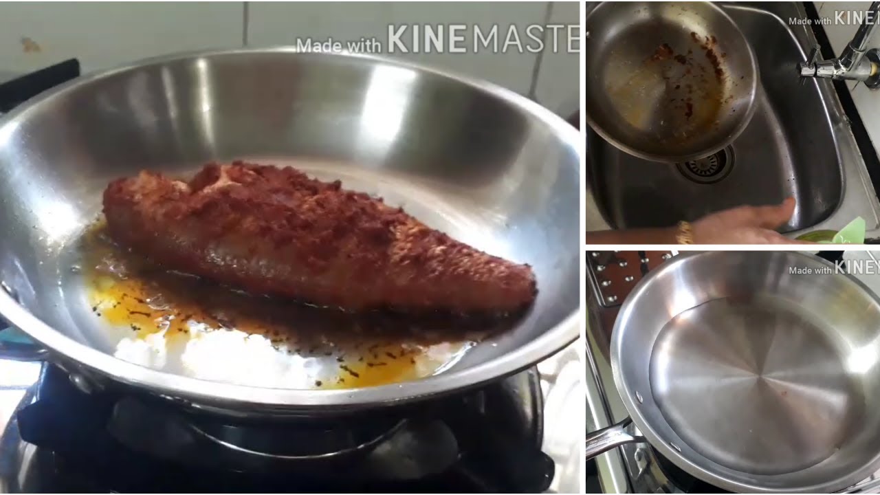 Frying Fish in Stainless Steel Bergner Frying Pan/Cleaning stainless steel Triply Cookware