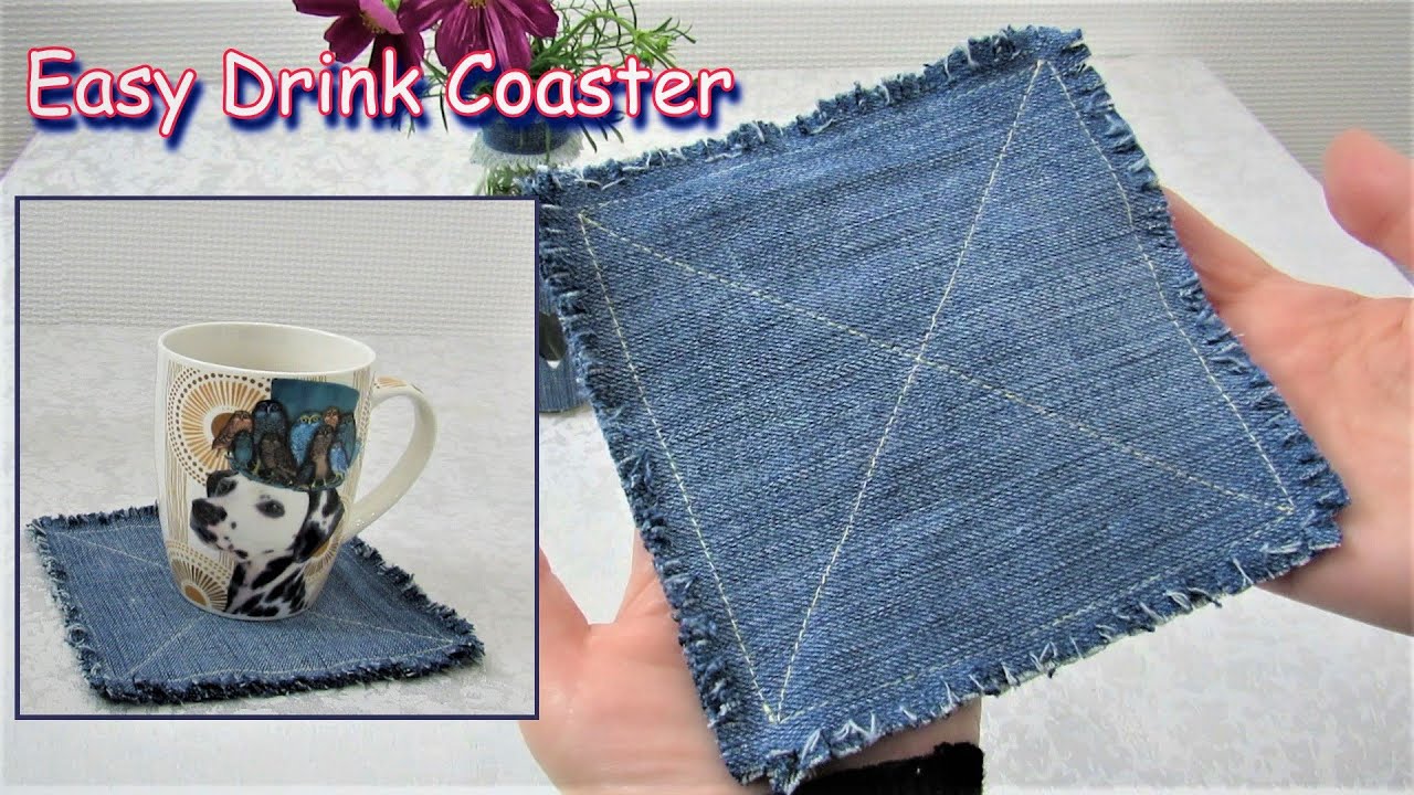 DIY Drink Coaster Out Of Old Jeans In 10 Minutes - How To Sew Washable Coasters - Old Jeans Crafts