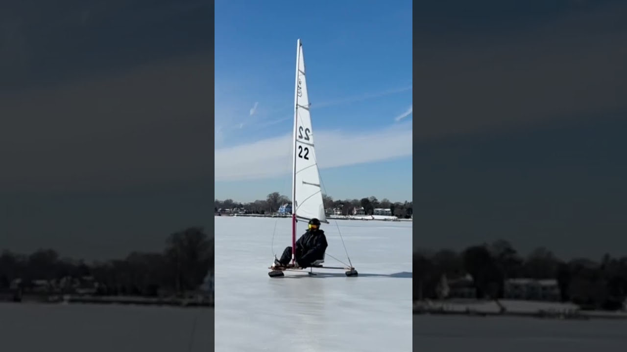 Ice boats skate across the frozen Navesink River in Red Bank