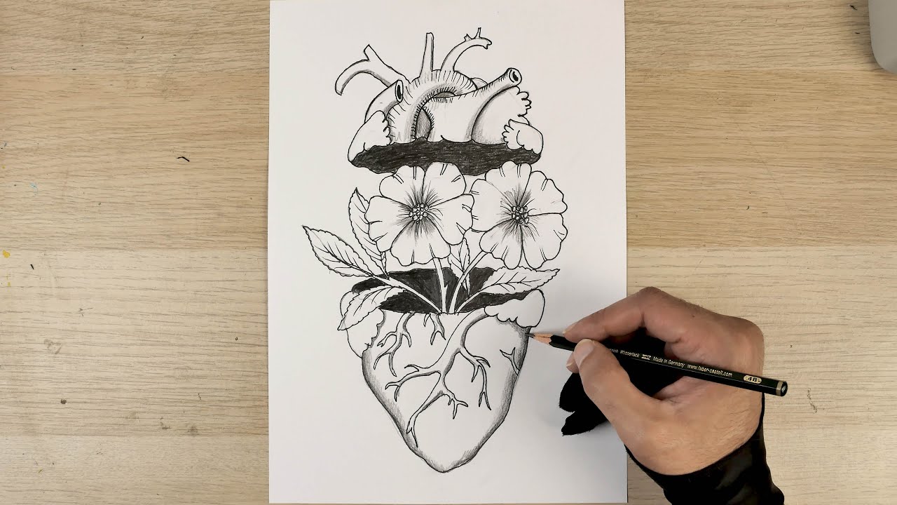 Easy symbolic drawing | Drawing a heart and flowers step by step | Arts Academy HD