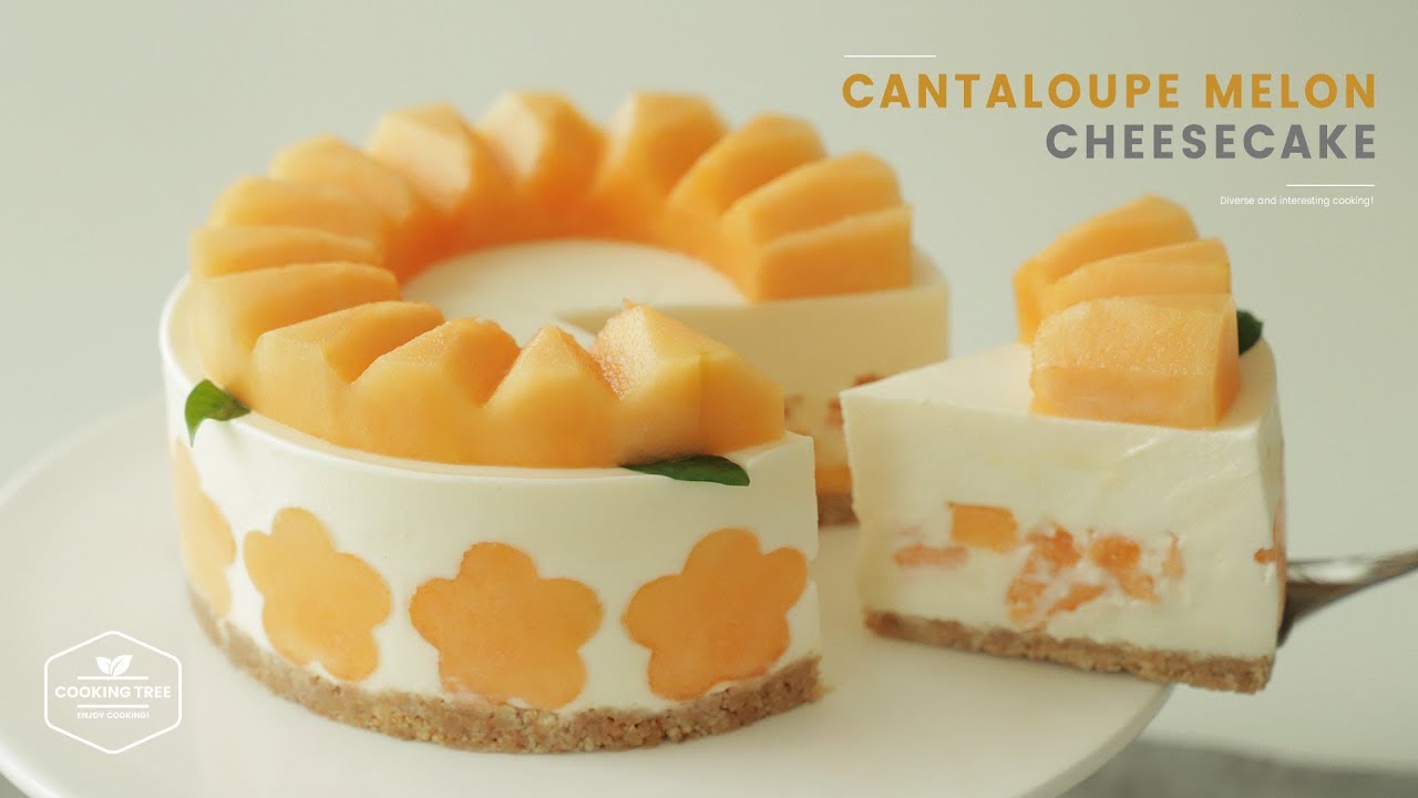 노오븐~ 칸탈로프 멜론 치즈케이크 만들기 : No-Bake Cantaloupe Melon Cheesecake : カンタロープ メロンレアチーズケーキ | Cooking tree