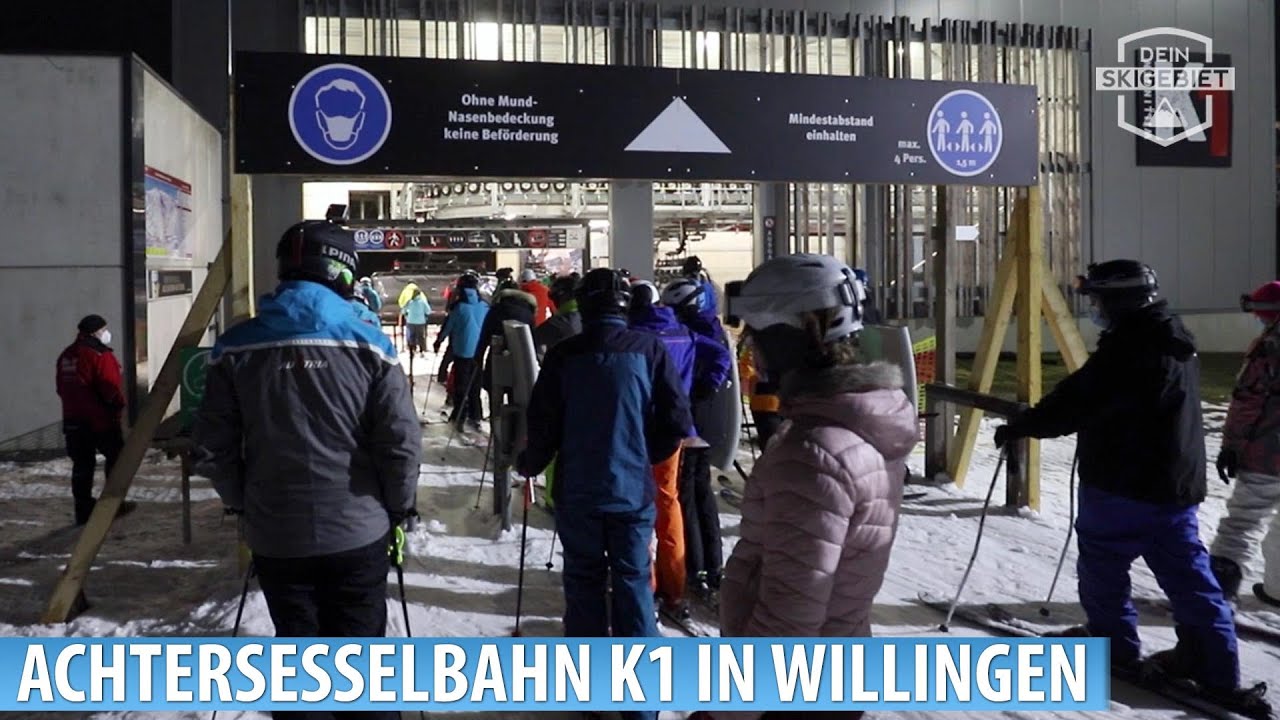 Willingen: Fahrt mit der Achtersesselbahn K1 am Köhlerhagen bei Flutlicht