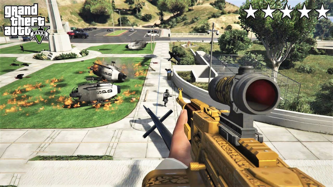 GTA 5 - Franklin's FIRST PERSON FIVE STAR COP BATTLE AT THE OBSERVATORY (GTA V Funny Moments)