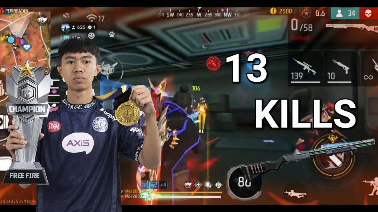 RUSHER EVOS REY 13 KILLS FULL SQUAD FREE FIRE RANKED 