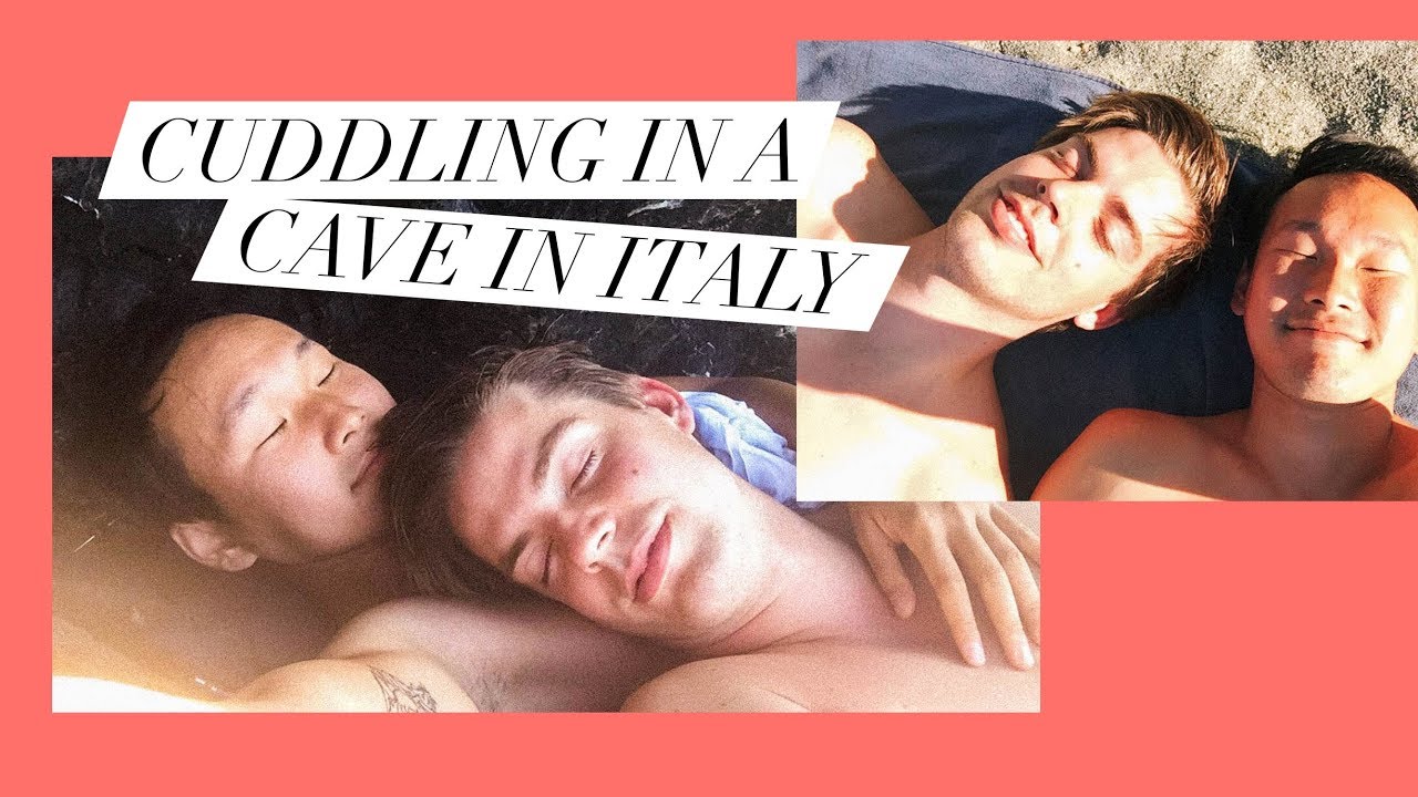 GAY BOYFRIENDS CUDDLING IN A CAVE IN ITALY