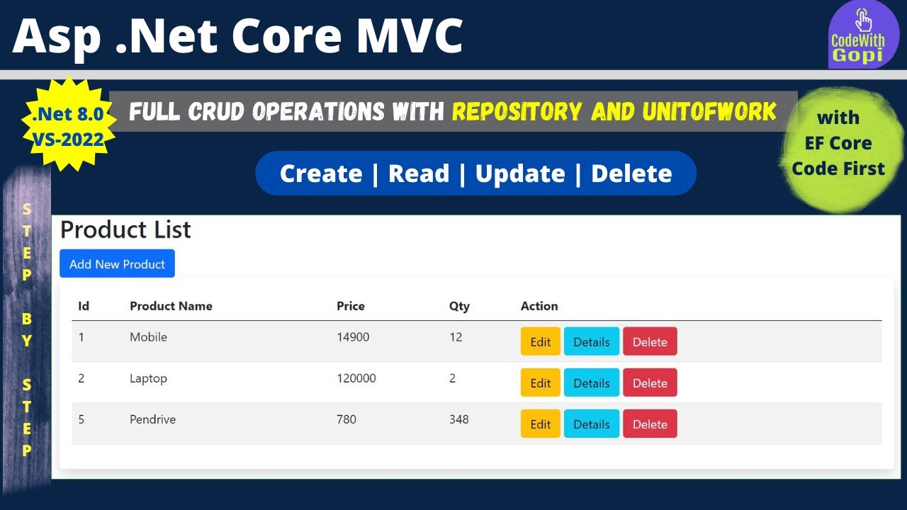 🔄 Unit of Work and Repository Pattern in ASP.NET Core – CRUD Operations with .NET Core