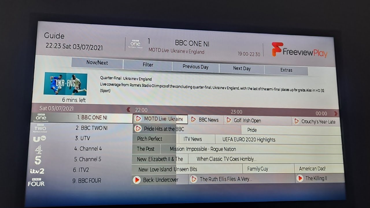 Freeview Northern Ireland EPG TV Guide 03/07/2021