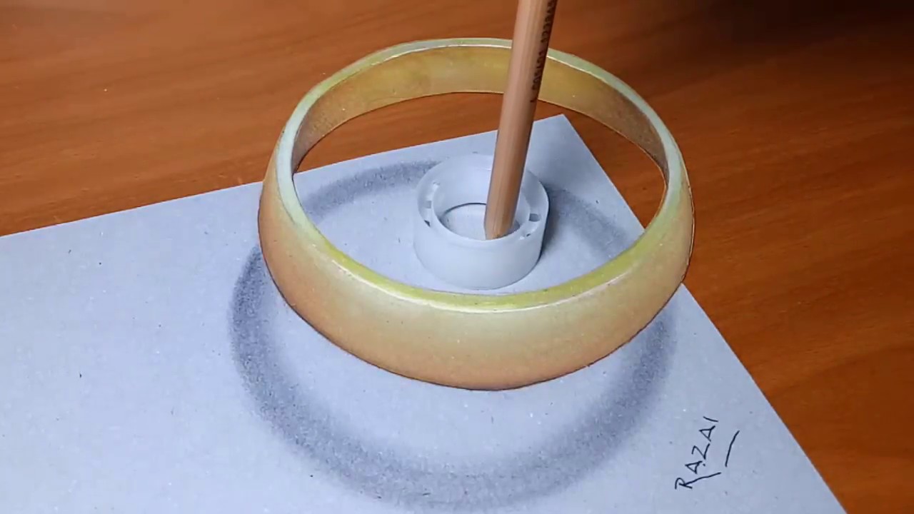 How to draw a Floating 3D Gold Ring on paper | Amazing 3D drawing art