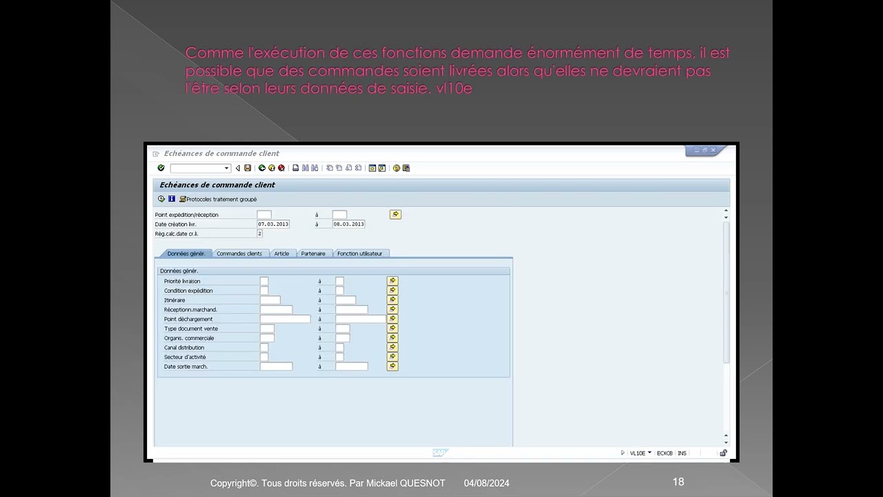 GU SAP VA02 Contr&ocirc;le de rupture de stock