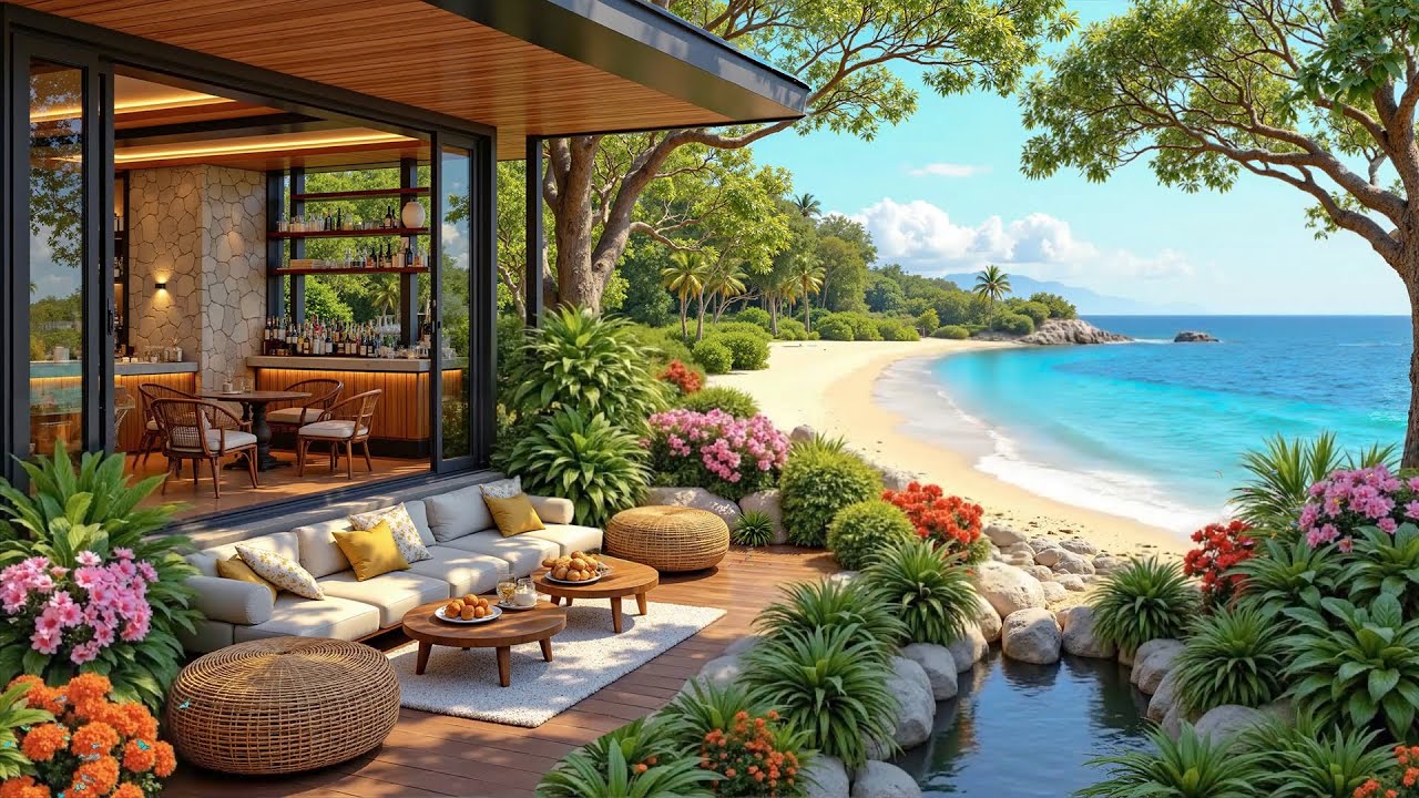 Refreshing Morning Jazz To Stress Relief & Ocean Sounds For Calm Retreat | Relaxing Jazz In Seaside