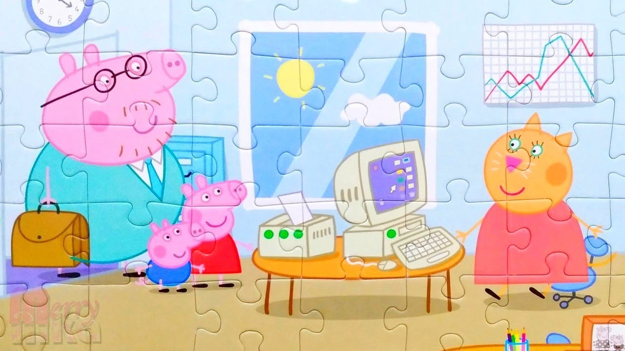 Пеппа и Джордж на работе у Папы Свина - собираем большой пазл Peppa Pig | Merry Nika