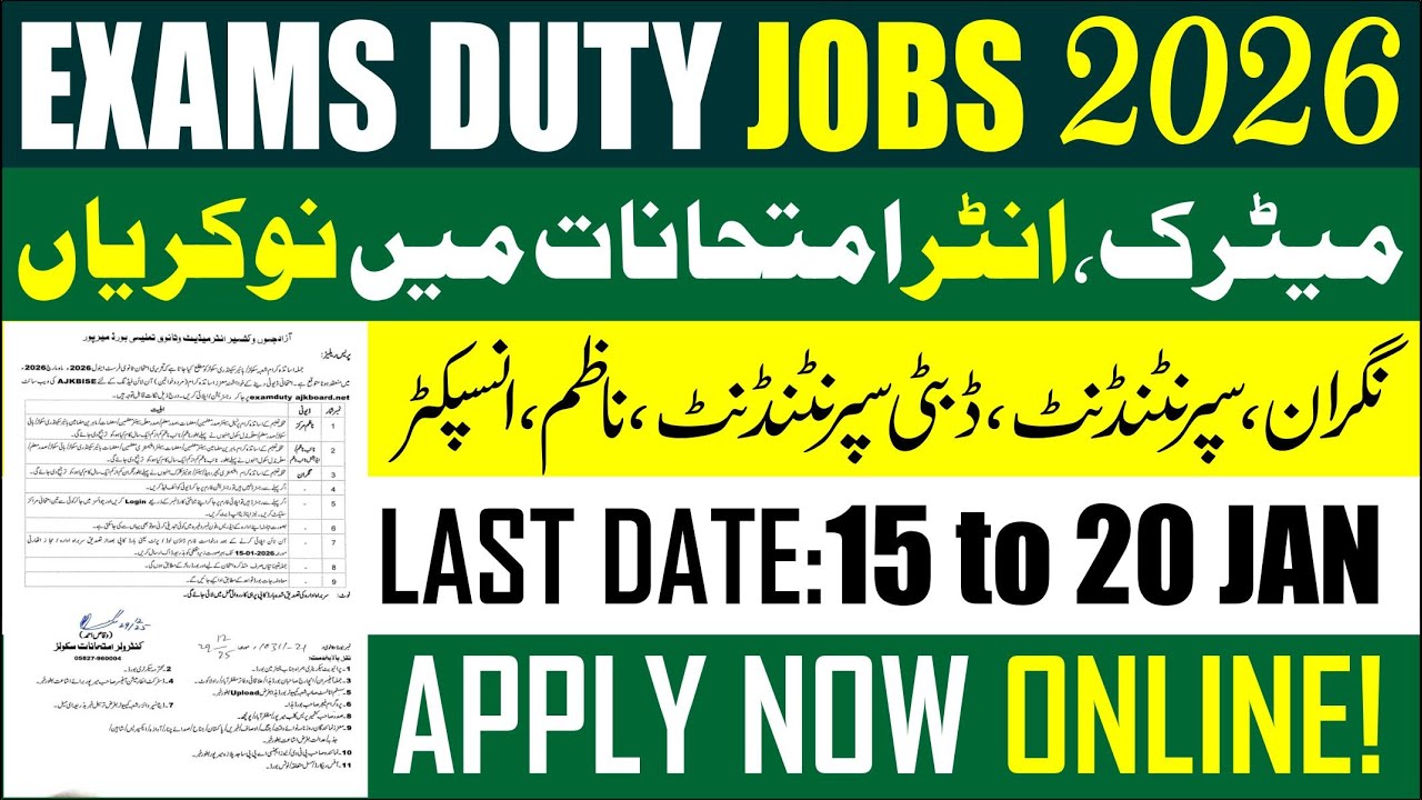 Exams Duty Jobs 2026 | Matric | Intermediate | Invigilator | Superintendent | Distributing Inspector