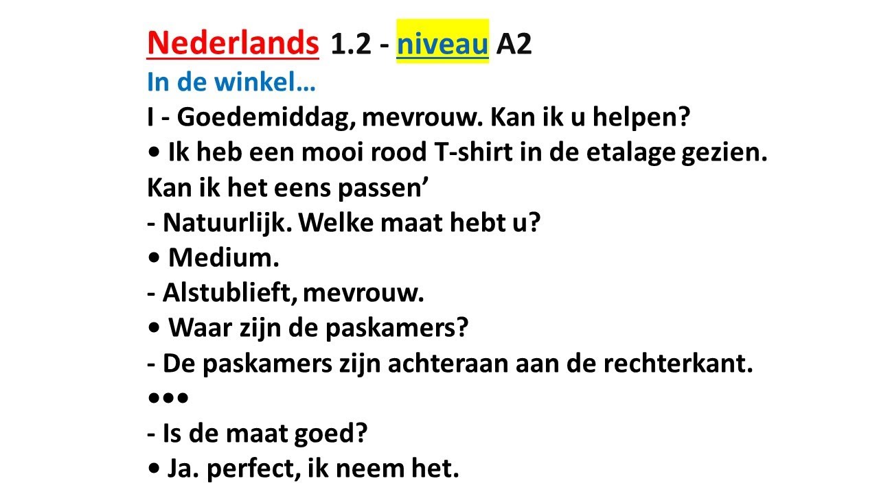 (1.2) NEDERLANDS  voor beginners  - VLAAMS  - Beginner's DUTCH  #niveau  A2 = Easy dutch