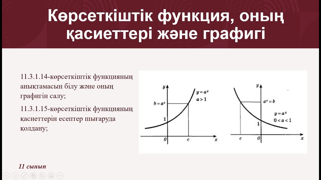 Көрсеткіштік функция, оның қасиеттері және графигі