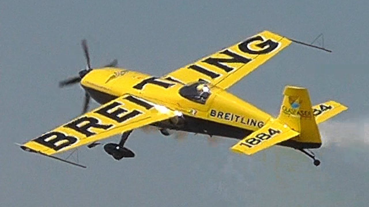 BREITLING Extra 300 Aerobatic Airshow! Loops, rolls, spins, low passes, takeoff, landing and more!