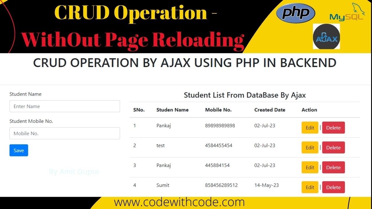 CRUD Operations | इससे आसान तरीका से कोई नहीं बतायेगा | php crud with ajax | Code With Code