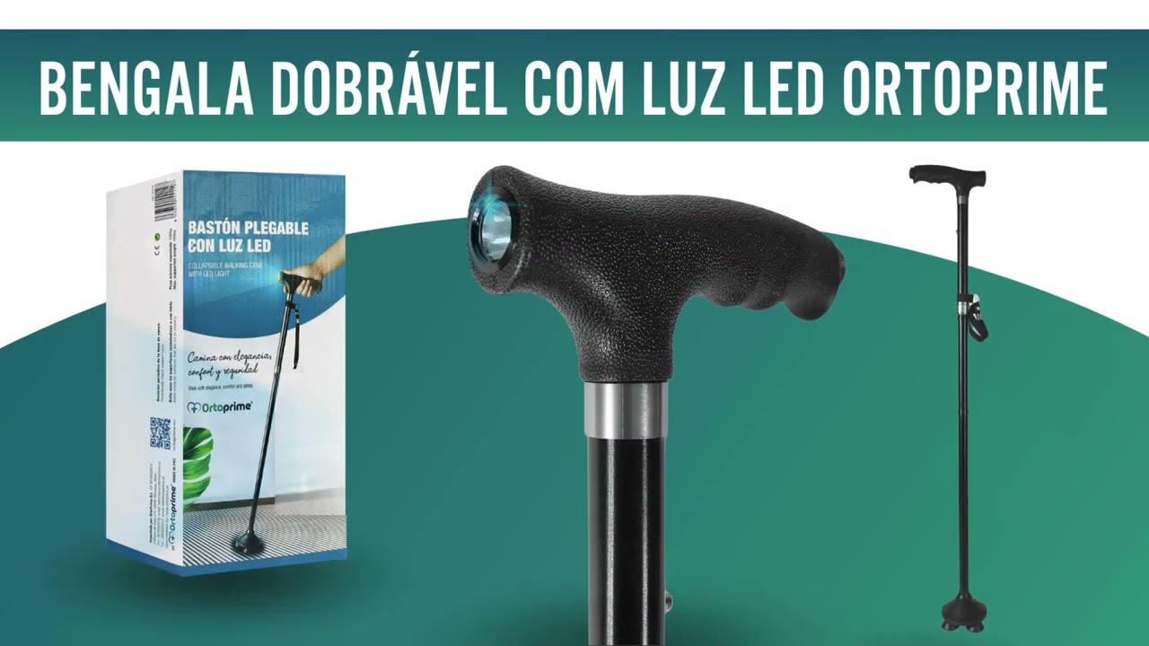 OrtoPrime Bastão Dobrável Extensível com Luz LED e Conteras Antideslizantes para Adultos